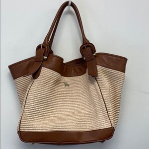 Burberry Leather-Trimmed Straw Tote